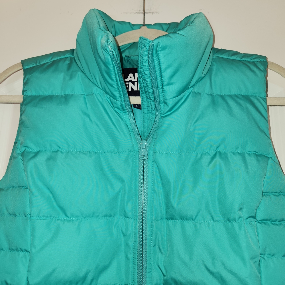 Lands End Teal Green Down Filled Puffer Vest Zip Front Size M Snap Pockets Warm - Picture 3 of 12